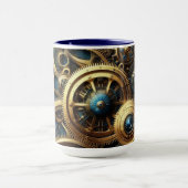 Steampunk Clockwork Gold en Blauwgroen Mok (Midden)