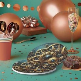 Steampunk Clockwork Gold en Blauwgroen Papieren Bordje