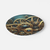 Steampunk Clockwork Gold en Blauwgroen Papieren Bordje (Gekanteld)