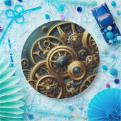 Steampunk Clockwork Gold en Blauwgroen Papieren Bordje (Feest)