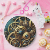 Steampunk Clockwork Gold en Blauwgroen Papieren Bordje (Feest)