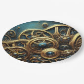 Steampunk Clockwork Gold en Blauwgroen Papieren Bordje (Gekanteld)