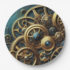 Steampunk Clockwork Gold en Blauwgroen Papieren Bordje