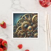 Steampunk Clockwork Gold en Blauwgroen Servet (Insitu)