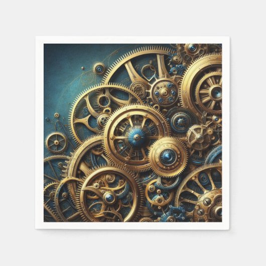 Steampunk Clockwork Gold en Blauwgroen Servet (Voorkant)