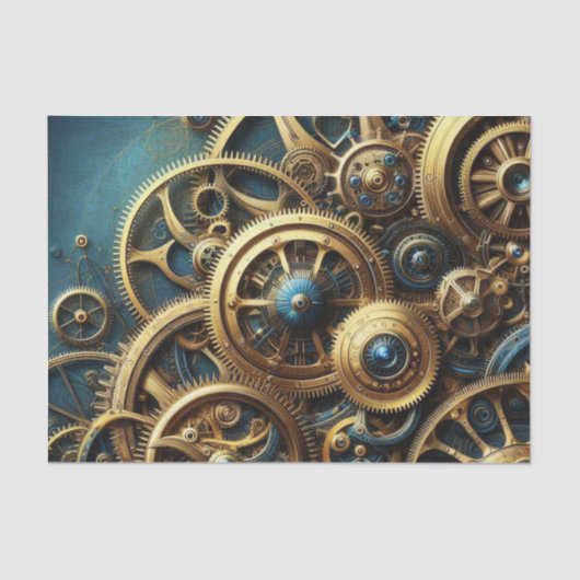 Steampunk Clockwork Gold en Blauwgroen Tissuepapier (Voorkant)