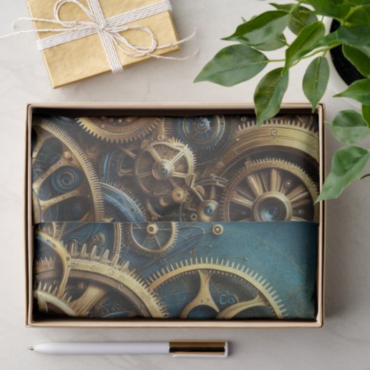 Steampunk Clockwork Gold en Blauwgroen Tissuepapier (Geschenk)
