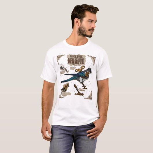 Steampunk Clockwork Magpie T-shirt (Voorkant volledig)