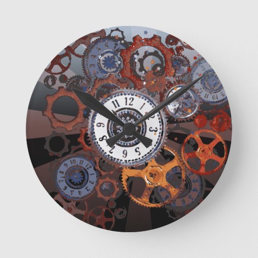 Steampunk clockwork pattern rustic ronde klok (Voorkant)
