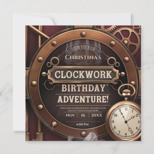 Steampunk Clockwork verjaardagsfeestje Kaart (Voorkant)