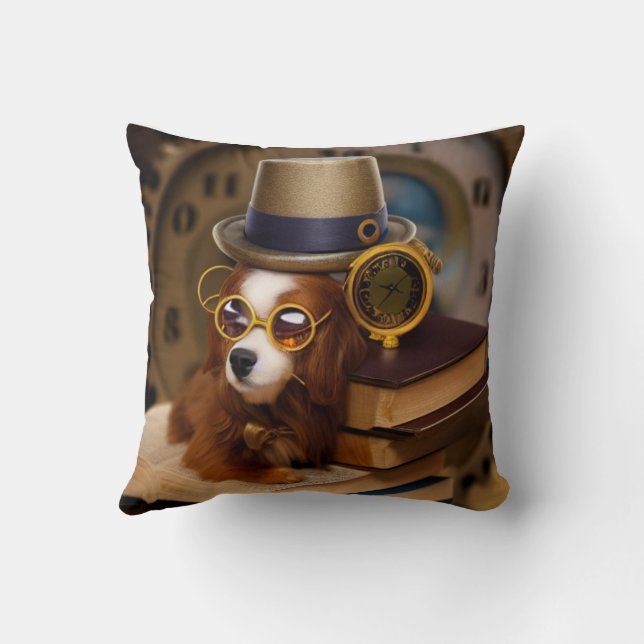 Steampunk cocker spaniel met boeken Worpkussen Kussen (Achterkant)