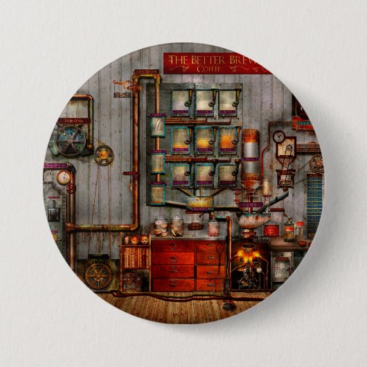 Steampunk - Coffee - De koffiezetster van het bedr Ronde Button 7,6 Cm (Voorkant)
