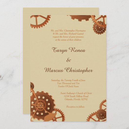 Steampunk Cogs and Gears 5x7 bruiloft uitnodiging (Voorkant / Achterkant)
