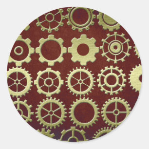 Steampunk Cogs and Gears Art Ronde Sticker