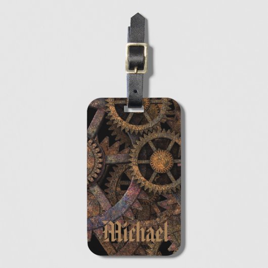 Steampunk Cogs and Wheels Personalised Bagagelabel (Voorkant (verticaal))