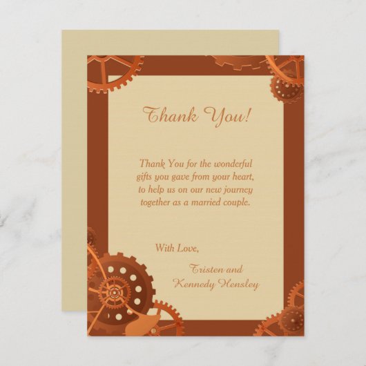 Steampunk Cogs Gears 4x5 Weddenschap Hartelijk dan Bedankkaart (Voorkant / Achterkant)