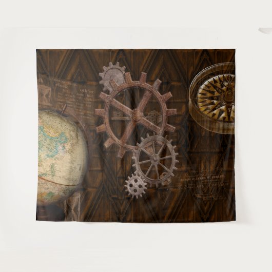 Steampunk Cogs, Gears & Skeleton Key Wandkleed (Voorkant (horizontaal))