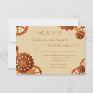 Steampunk Cogs Gears Wedding 3.5x5 R.S.V.P. Antwoo RSVP Kaartje