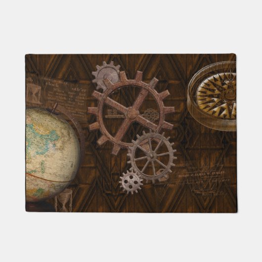 Steampunk Cogs, Gears, Wereldbol & Skelton Key Deurmat (Voorkant)