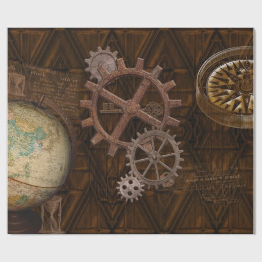 Steampunk Cogs, Gears & World Wereldbol Design Cadeaupapier (Vlak)