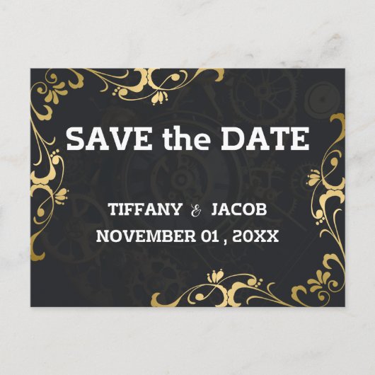 Steampunk Cogs Save the Date Invitation Briefkaart (Voorkant)