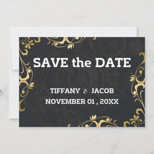 Steampunk Cogs Save the Date Invitation Kaart (Voorkant)