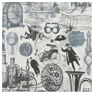Steampunk Collage #2 - Novelty Fabric Stof