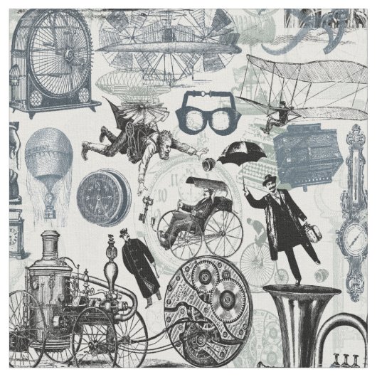 Steampunk Collage #2 - Novelty Fabric Stof (Close Up)