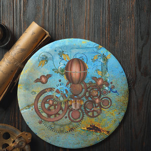 Steampunk Collage Aqua Borden koperpapier Papieren Bordje