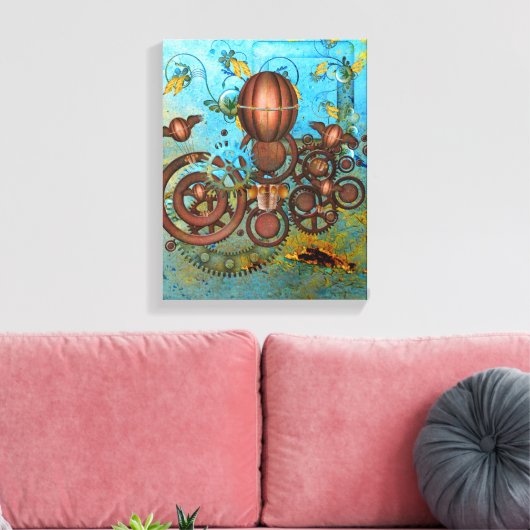 Steampunk Collage Aqua & Copper Canvas Afdrukken (Insitu (Woonkamer))