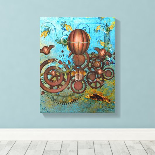Steampunk Collage Aqua & Copper Canvas Afdrukken (Insitu (Houten vloer))