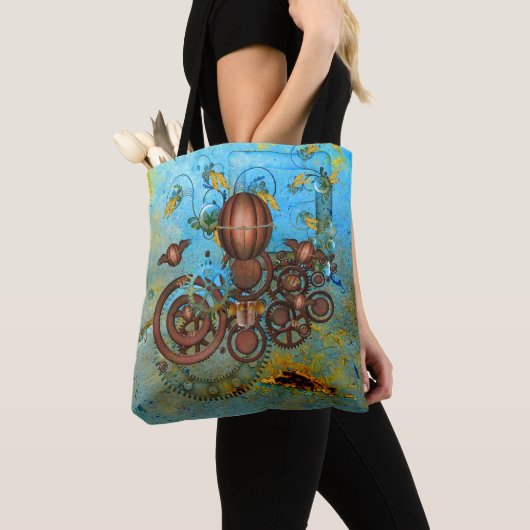 Steampunk Collage Aqua Copper Canvas tas (Dichtbij)