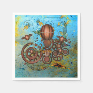 Steampunk Collage Aqua Copper Cocktail Napkins Servetten