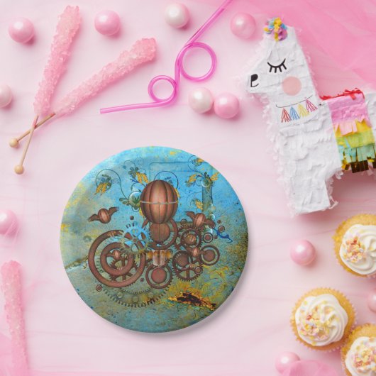 Steampunk Collage Aqua Copper Paper-Borden Papieren Bordje (Feest)