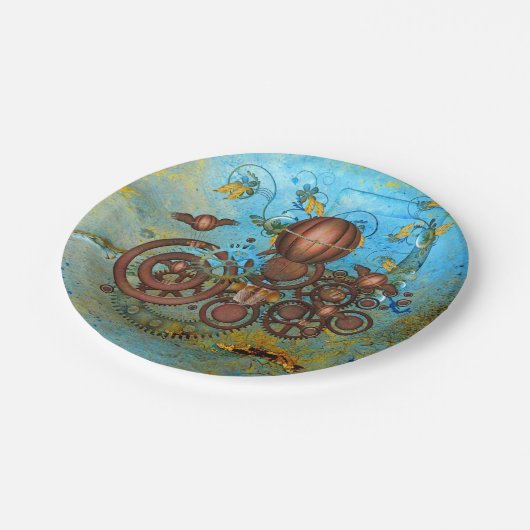 Steampunk Collage Aqua Copper Paper-Borden Papieren Bordje (Gekanteld)