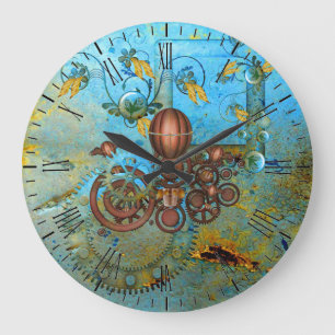 Steampunk Collage Aqua Copper Wall klok