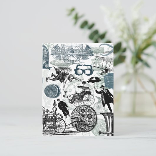 Steampunk Collage gekleurd Briefkaart (Staand voorkant)