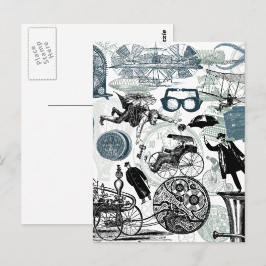 Steampunk Collage gekleurd Briefkaart (Voorkant / Achterkant)
