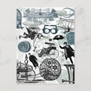 Steampunk Collage gekleurd Briefkaart