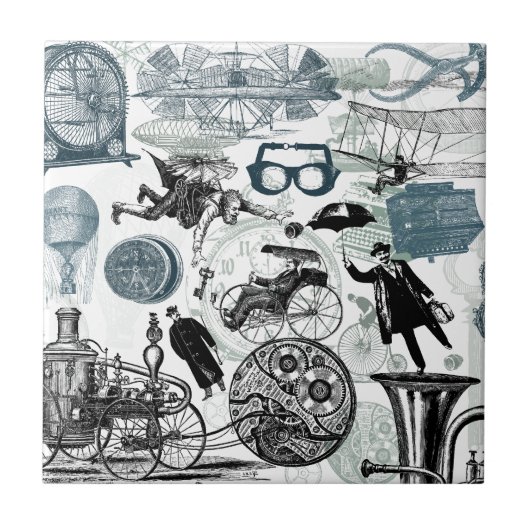 Steampunk Collage gekleurd Tegeltje (Voorkant)