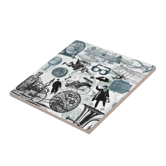 Steampunk Collage gekleurd Tegeltje (Zijkant)