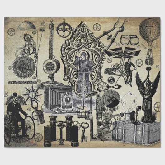 Steampunk Collage Gift Wrap Cadeaupapier (Vlak)