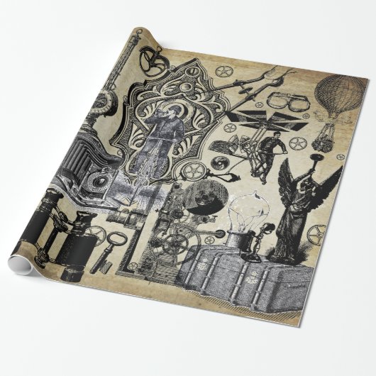 Steampunk Collage Gift Wrap Cadeaupapier (Uitgerold)