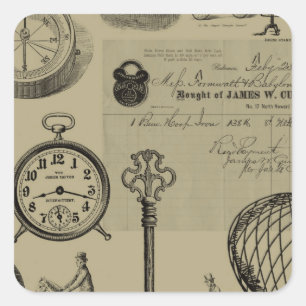 Steampunk Collage Vierkante Sticker