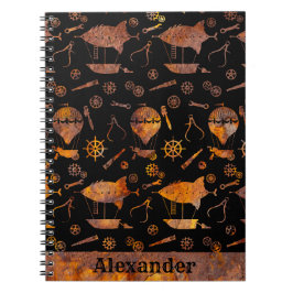 Steampunk Colorful Rusty Airship Theme Jouw naam Notitieboek