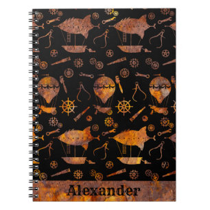 Steampunk Colorful Rusty Airship Theme Jouw naam Notitieboek