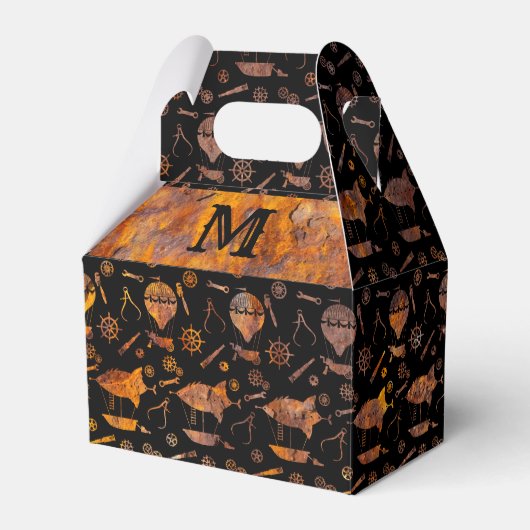 Steampunk Colorful Rusty Airships Monogram Gable Bedankdoosjes (Voorkant Zijde)