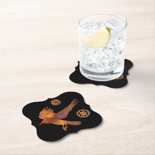 Steampunk Colorful Rusty Flying Crow and Gears Kartonnen Onderzetters (Insitu)