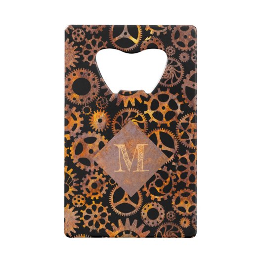 Steampunk Colorful Rusty Gears Aangepast monogram Creditkaart Flessenopener (Voorkant)