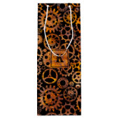 Steampunk Colorful Rusty Gears Monogram Block Wijn Cadeautas (Achterkant)